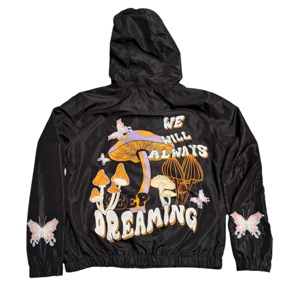 Faded Rose Graphic Hoodie with Mushroom Design